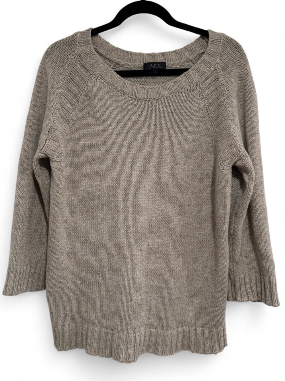 A.P.C. Rue Madame Paris Chunky Wool Cashmere Blend Sweater Taupe L